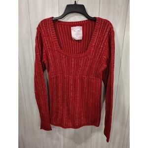 Women's Duck Head Jeans Co Sweater Size XL Red Square Neck Sparkles Classic